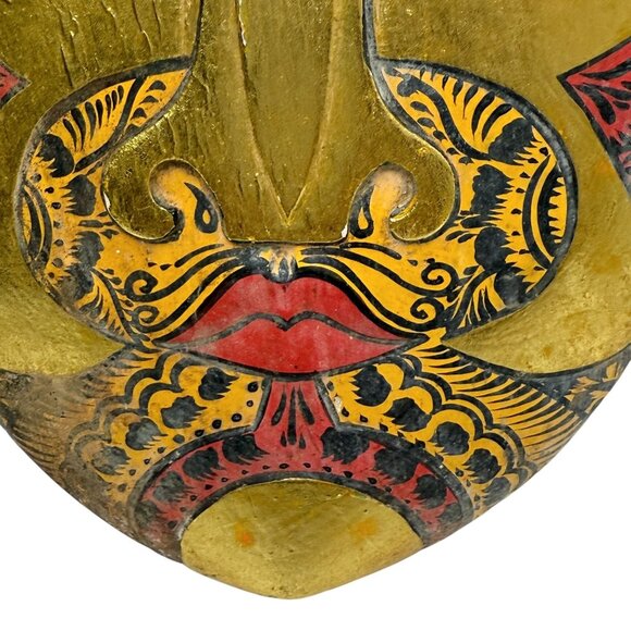 Wooden Tribal Mask Wall Decor Balinese Style Handpainted Artisan Crafted 11.5" - Picture 7 of 12